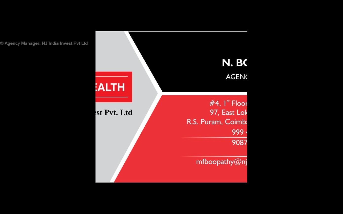 Agency Manager, NJ India Invest Pvt Ltd., in R.S. Puram, Coimbatore