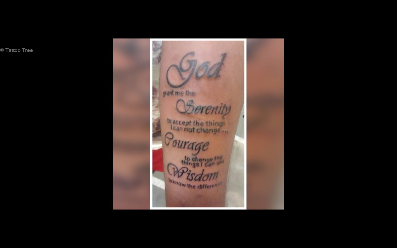 Lettering tattoo that says serenity done on the
