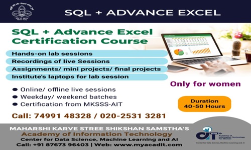  Only For Women MKSSS-AIT Data Science Centre Pune	 in Karve Nagar, Pune - 411052