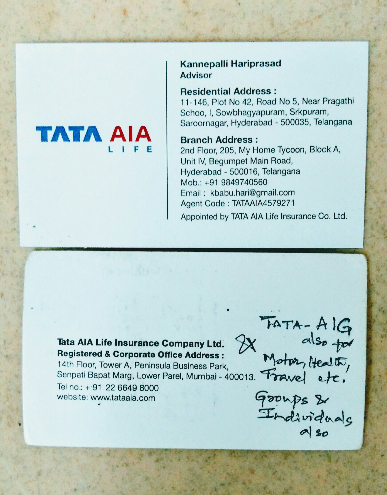 K. Hari Prasad - Insurance Agent - TATA AIA AIG in Manikonda, Hyderabad