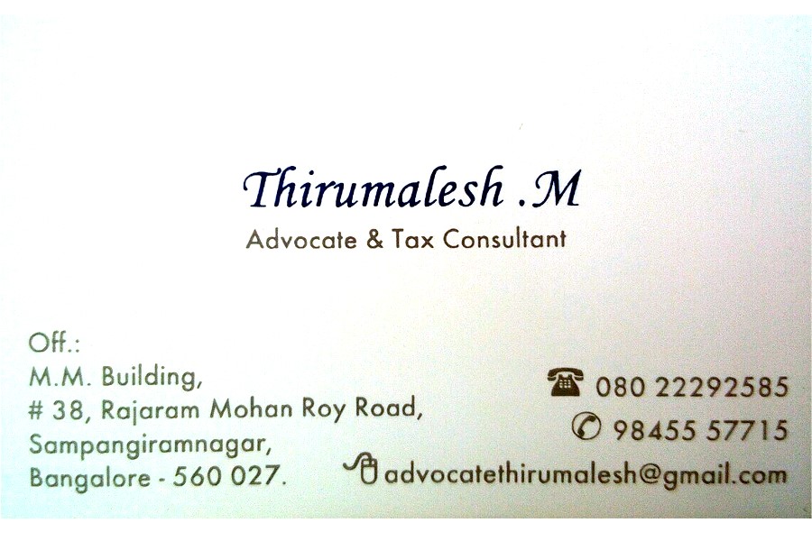Thirumalesh Advocate & Tax Consultant in Sampangiram Nagar, Bangalore560027 Sulekha Bangalore