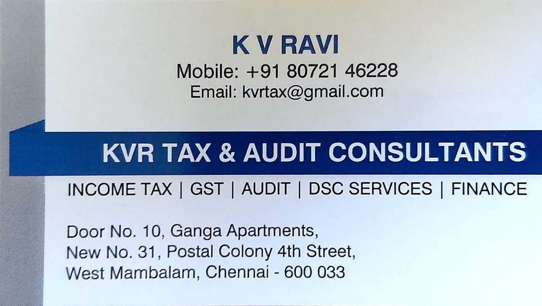KVR Tax & Audit Consultant in West Mambalam, Chennai600033 Sulekha
