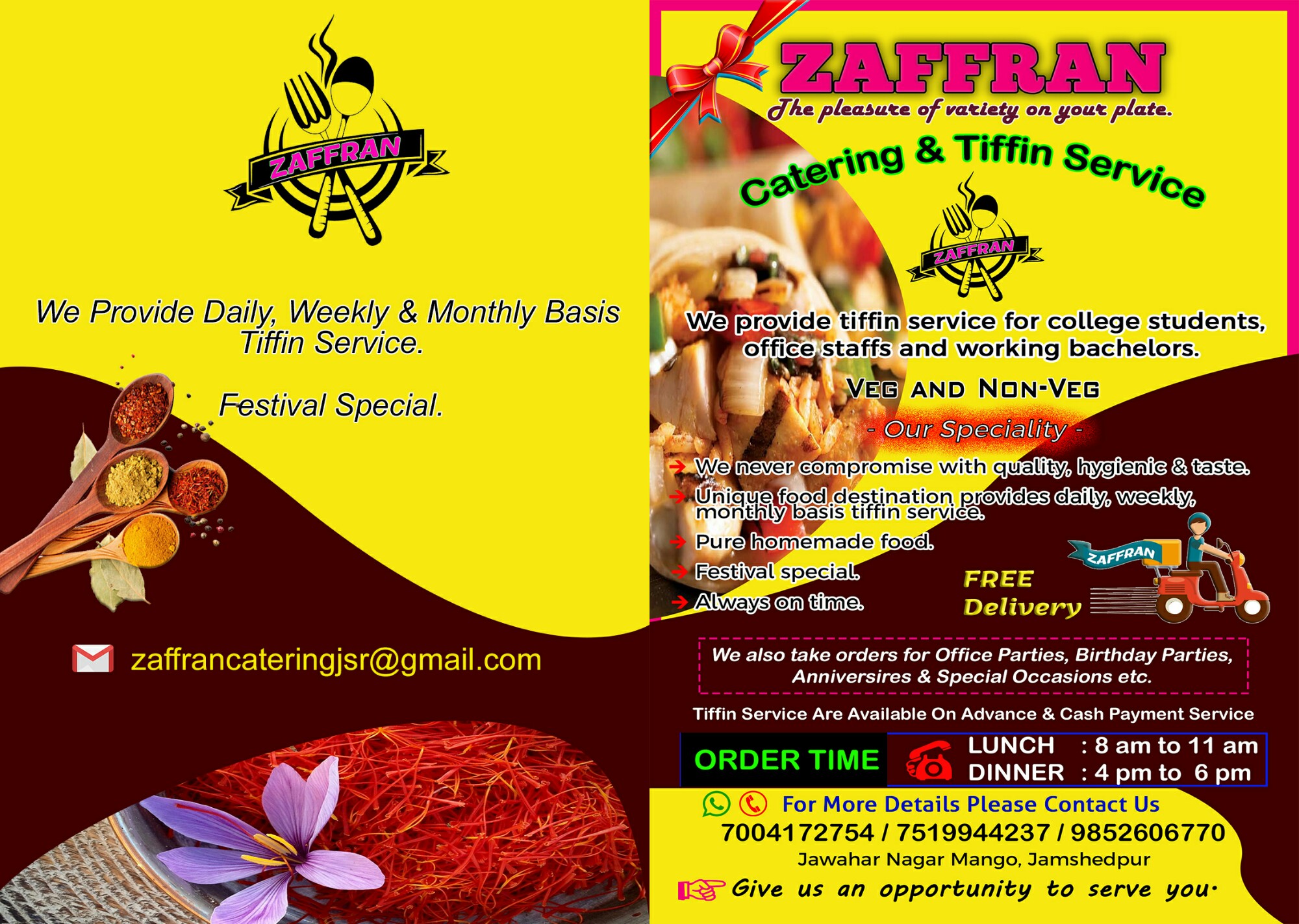 Catering Service - Zaffran  tiffin and catering service